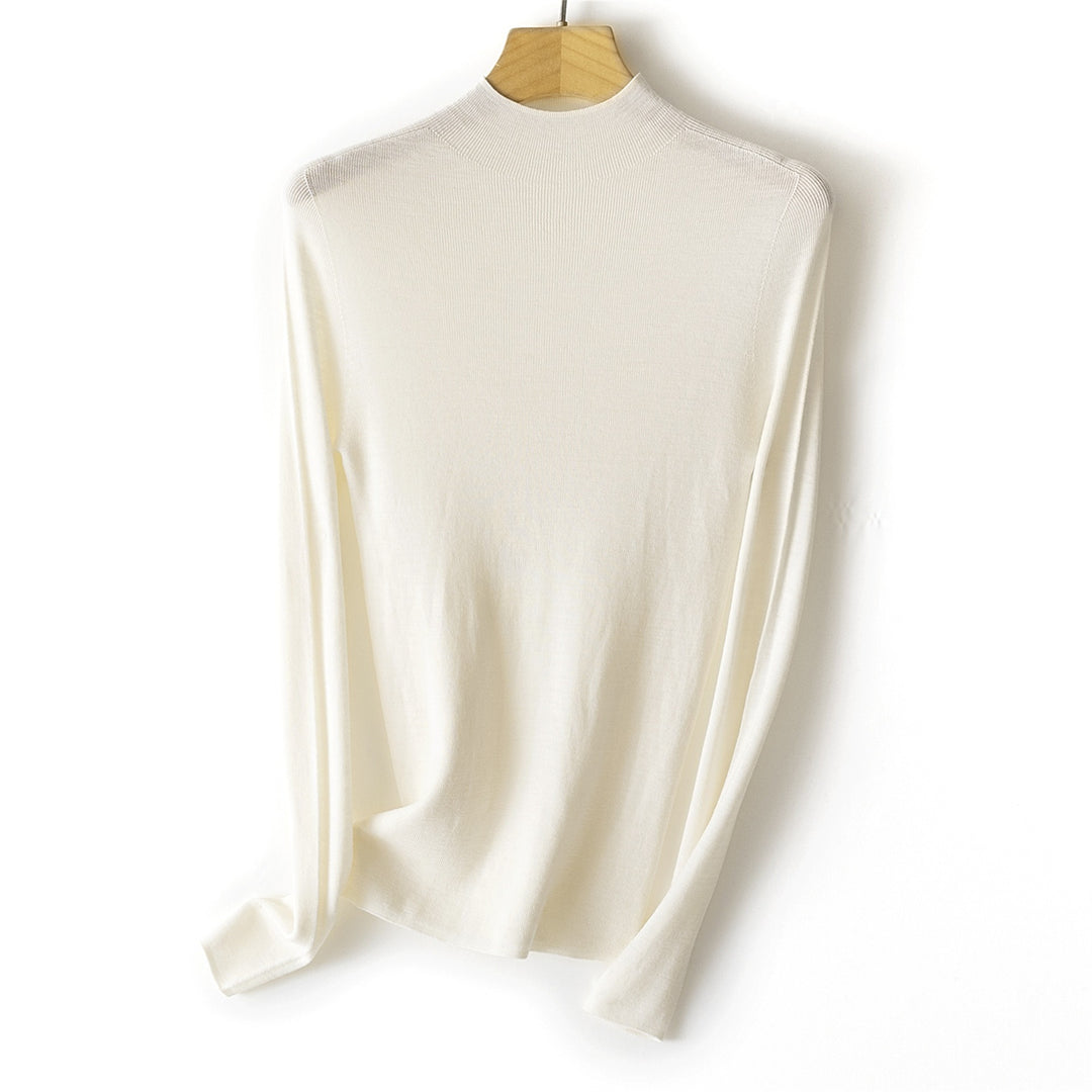 Women fine knit long sleeve with short standing collar and slim silhouette Mune Fashion