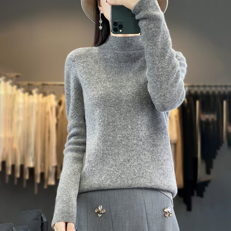 Women's Premium Fine Knit Mock Neck Sweater with Extra Long Sleeve Cuffs and Fine Ribbed Texture Mune Fashion