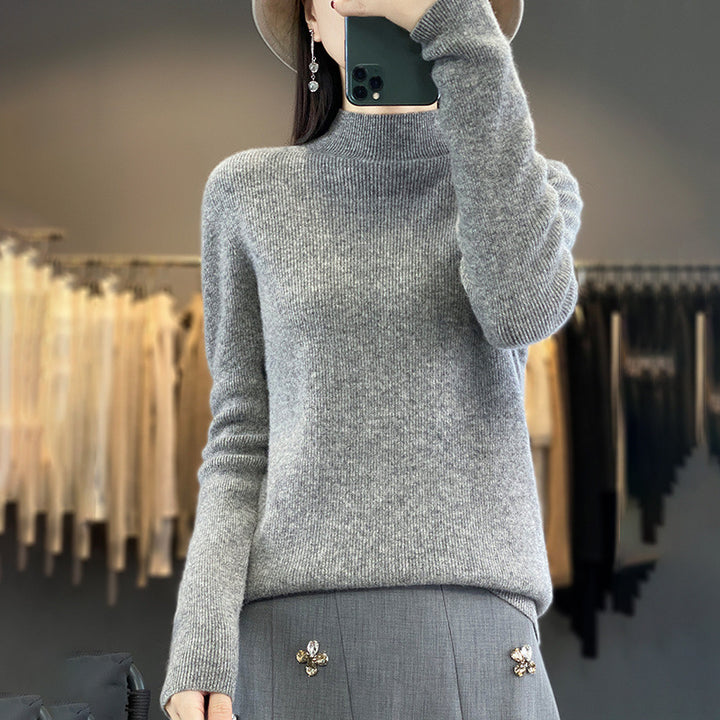 Women's Premium Fine Knit Mock Neck Sweater with Extra Long Sleeve Cuffs and Fine Ribbed Texture Mune Fashion