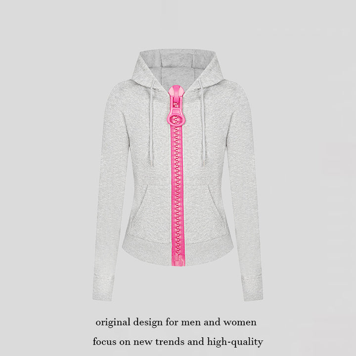 Women’s hooded sweat jacket with distinctive decorative zipper and kangaroo pocket Mune Fashion