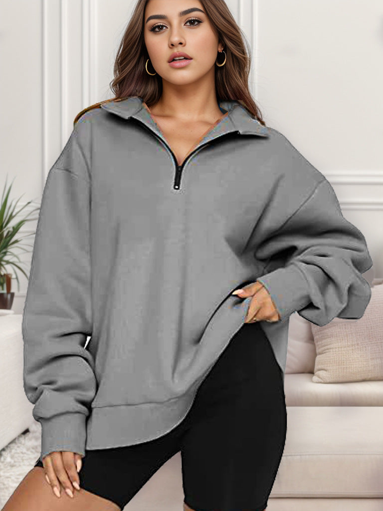 Women's oversized sweatshirt with half-zip and stand-up collar Mune Fashion