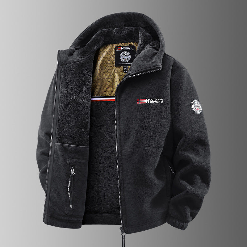 Men's Cozy Fleece Hoodie Jacket with Teddy Lining, Windproof and Zipper Pockets Mune Fashion