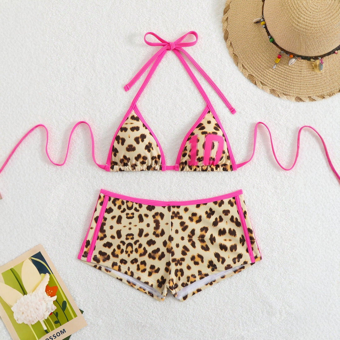 Women's triangle bikini with high leg cut and stylish animal print Mune Fashion