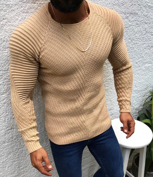 Men's structured slim-fit raglan sweater made of fine ribbed and waffle knit Mune Fashion