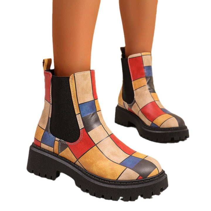 Women's Chelsea Boots with Trendy Pattern and Slip-Resistant Sole Mune