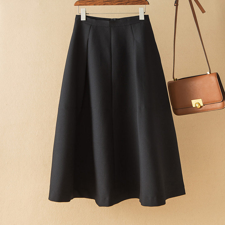 Women's midi A-line skirt with high waist and elegant drape