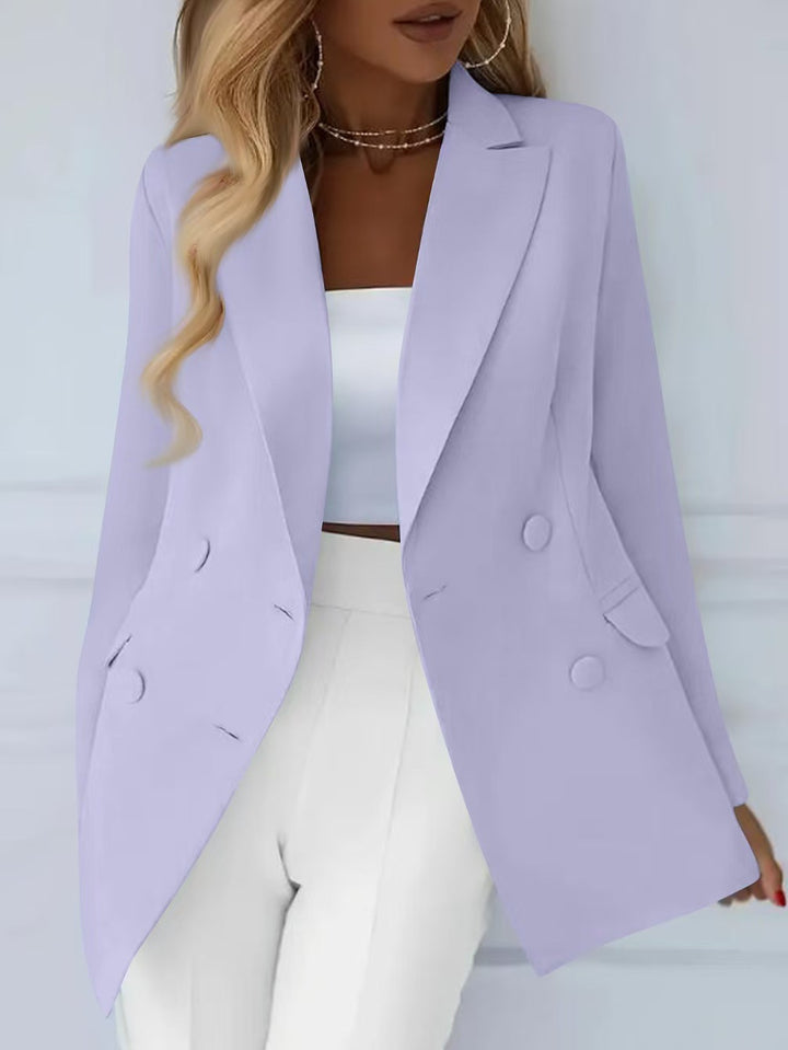Women Elegant tailored long blazer with fabric-covered buttons Mune Fashion