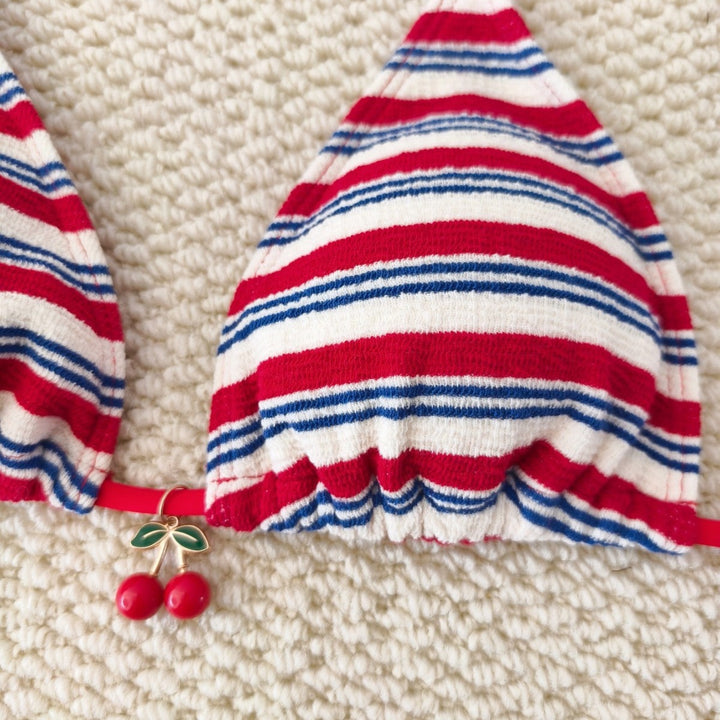 Women Triangle Bikini with playful stripe pattern Mune Fashion
