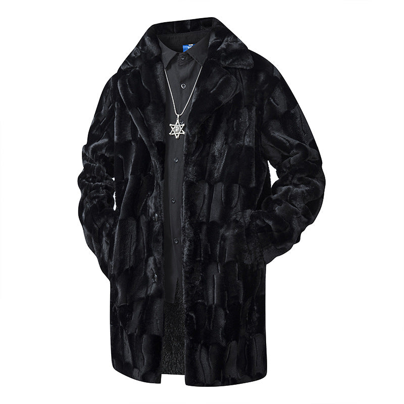 Men's luxurious long faux fur coat with lapel collar and soft drape Mune Fashion