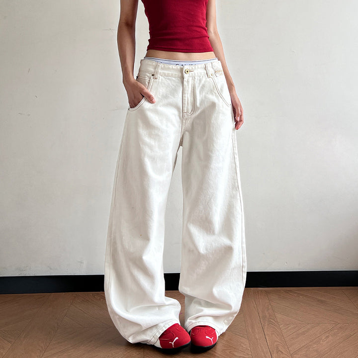 Women Ultra-wide cut canvas five-pocket trousers with low waistband Mune Fashion