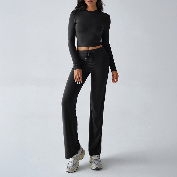 Women's fitted long sleeve crop top and wide lounge pants in a two-piece set made of stretch jersey Mune Fashion