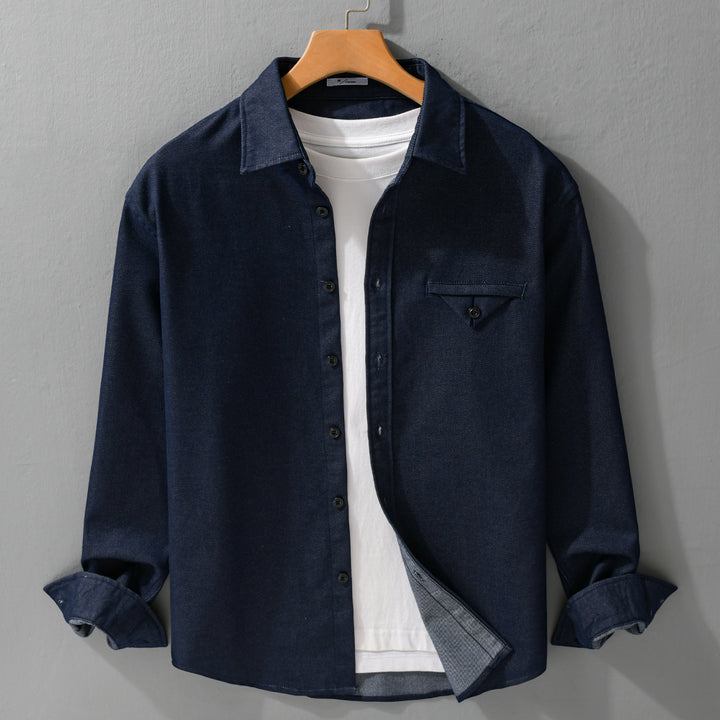 Men's Cotton Denim Overshirt with Flap Pocket and Relaxed Fit Mune Fashion