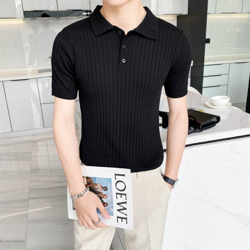 Men's Fashionable Short Sleeve Polo Shirt with Ribbed Structure Mune Fashion