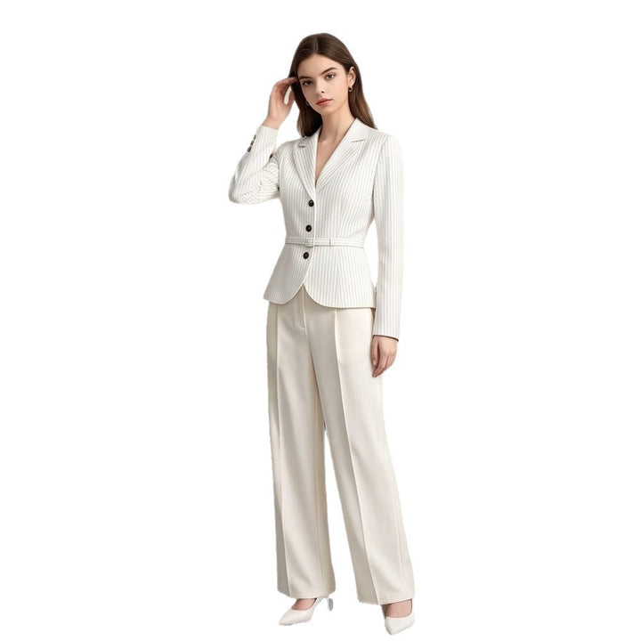 Women Tailored Pinstripe Blazer and Palazzo Pants Set Mune Fashion