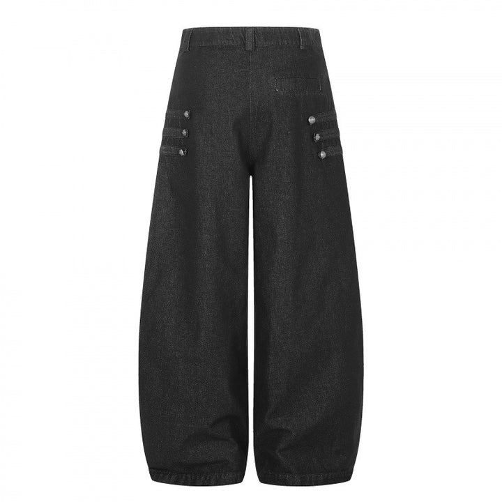 Women's high-waisted balloon jeans with wide leg, button detail and elastic hem Mune Fashion