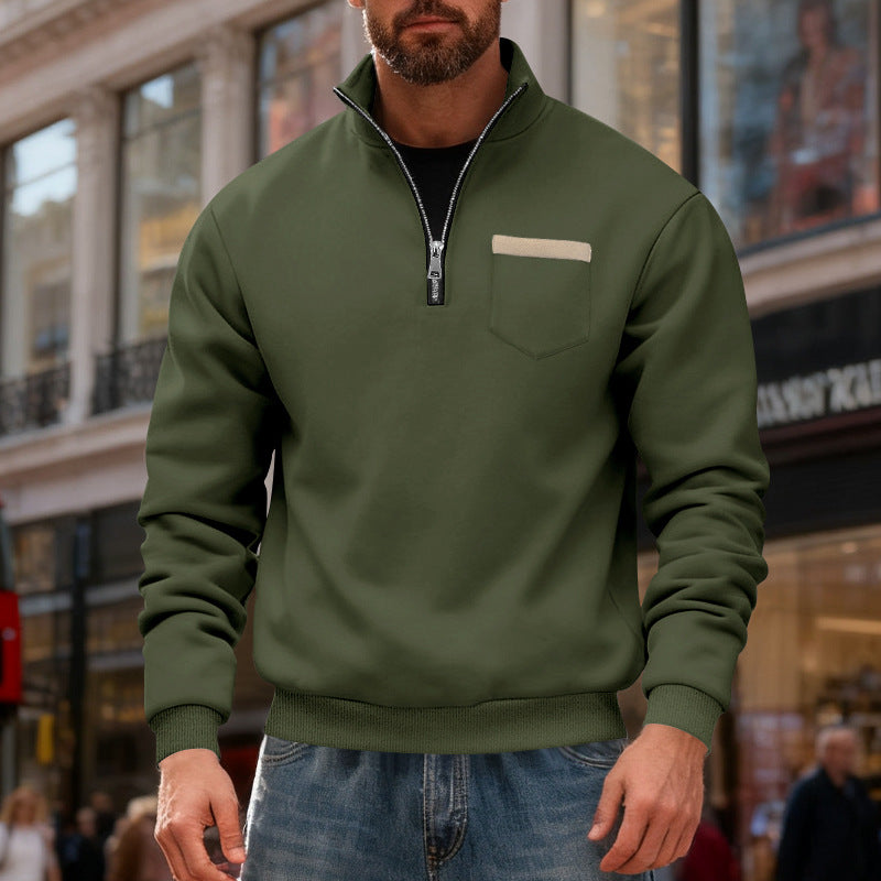 Men's nan sweatshirt with half zipper, stand-up collar, and chest pocket Mune Fashion