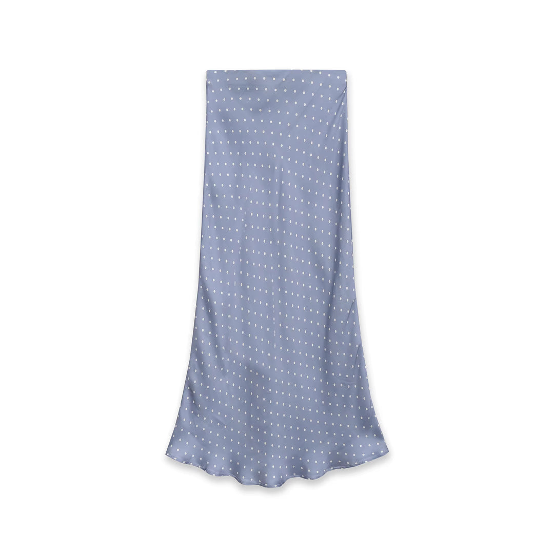 Women's midi skirt made of satin in A-line cut with high waist and polka dot print Mune Fashion