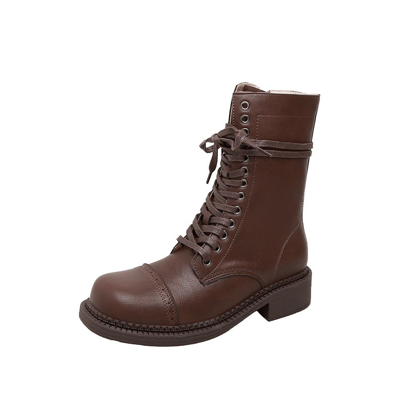 Ladies knee-high lace-up boots with decorative and adjustable buckles Mune Fashion