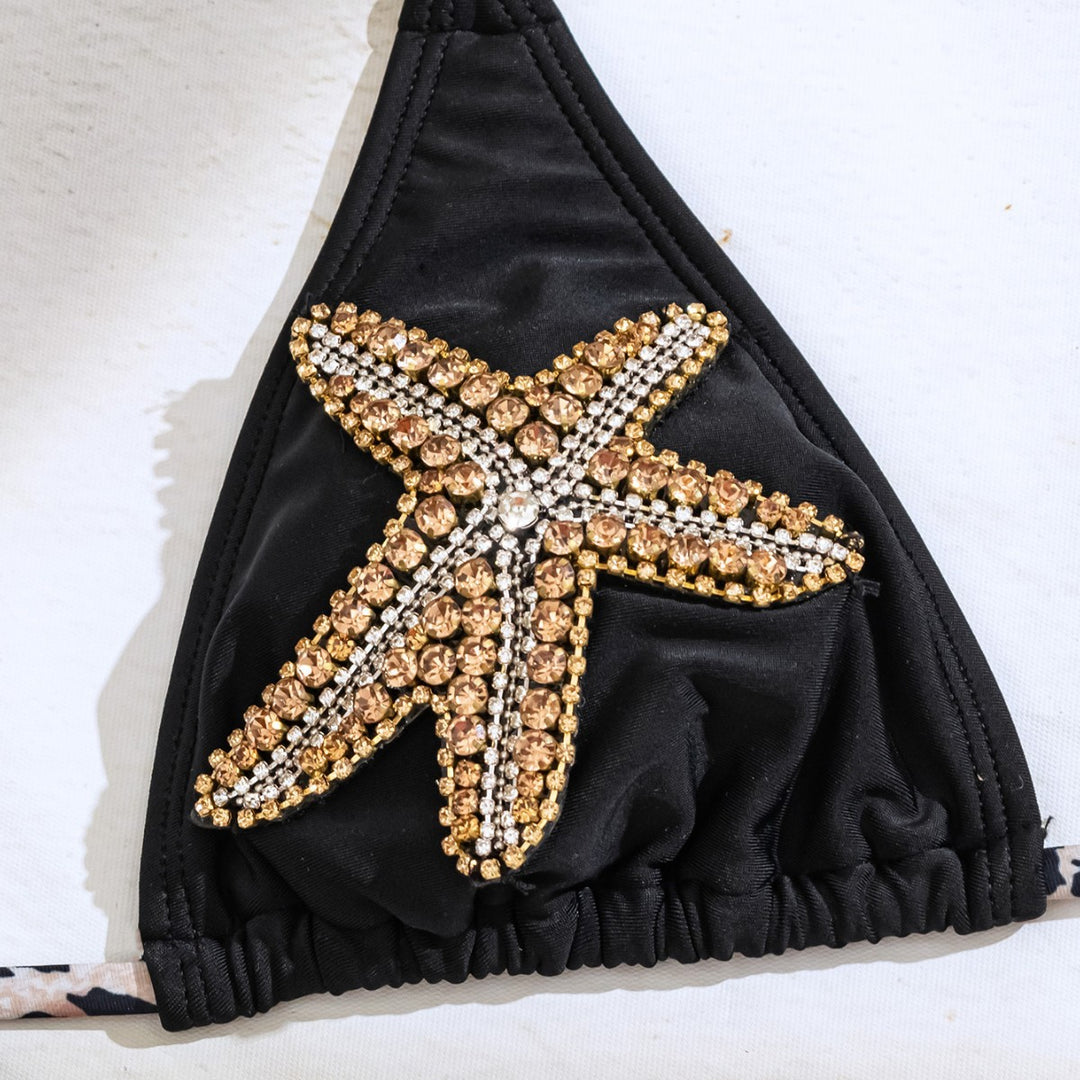 Women's triangle bikini with rhinestone decoration and animal print Mune Fashion