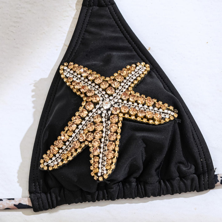 Women's triangle bikini with rhinestone decoration and animal print Mune Fashion