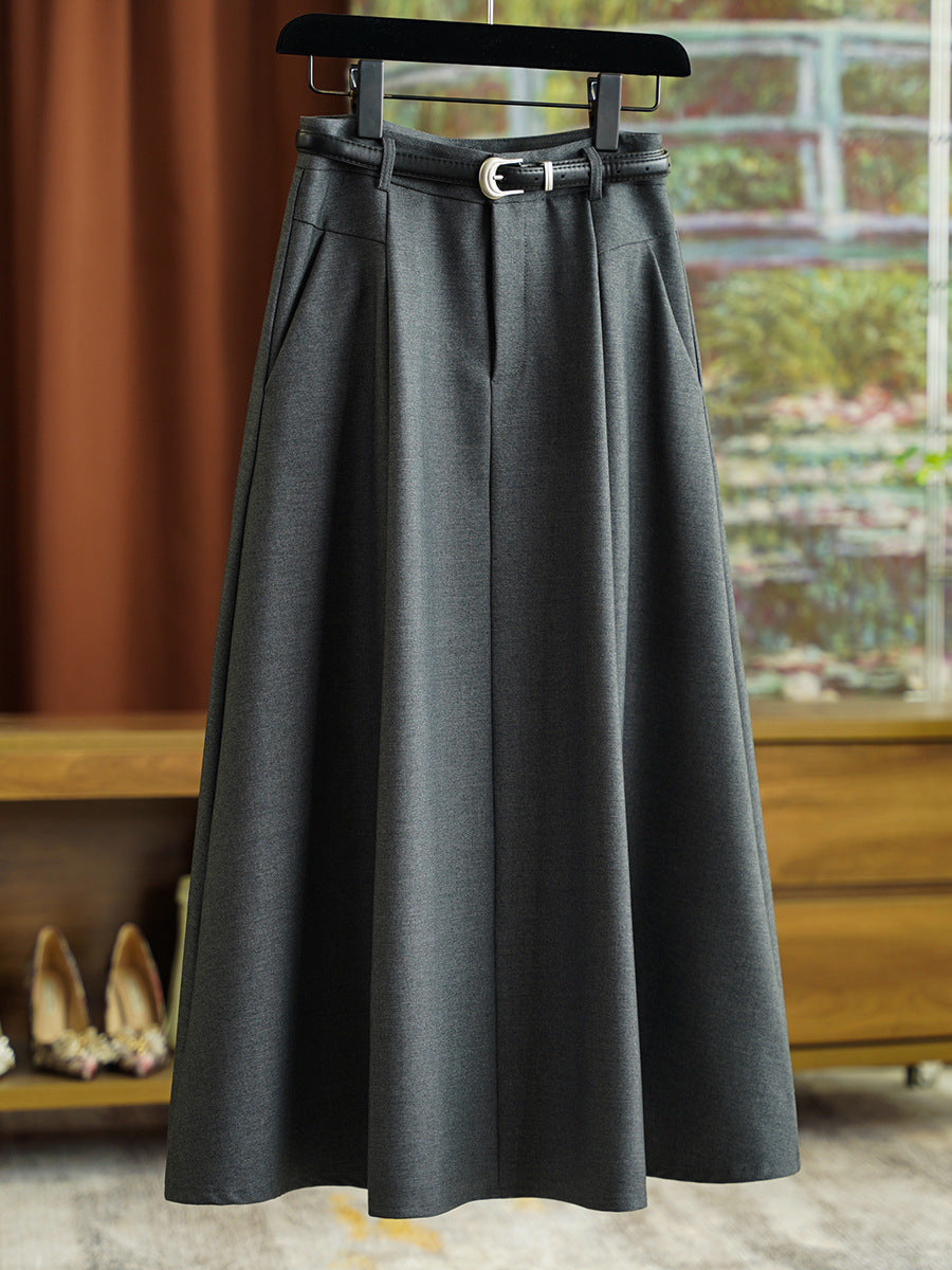 Women Elegant Midi Skirt with Waist Belt Mune Fashion