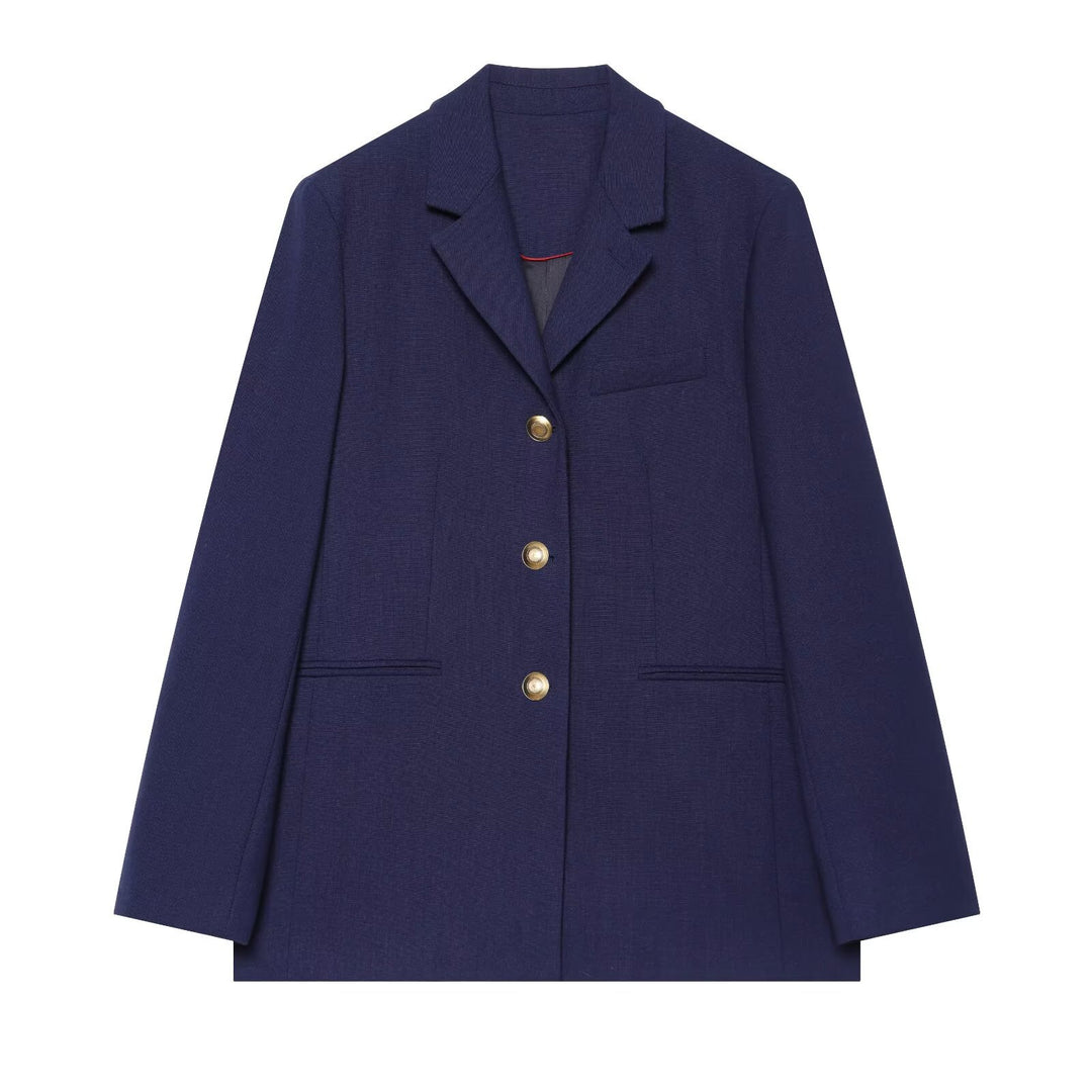 Women Structured Single-Breasted Blazer with Gold Decorative Buttons and Breast Pocket Drune