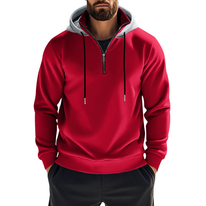 Men's sporty hoodie sweatshirt with short front zipper, contrast-lined hood and elastic ribbed cuffs Mune Fashion