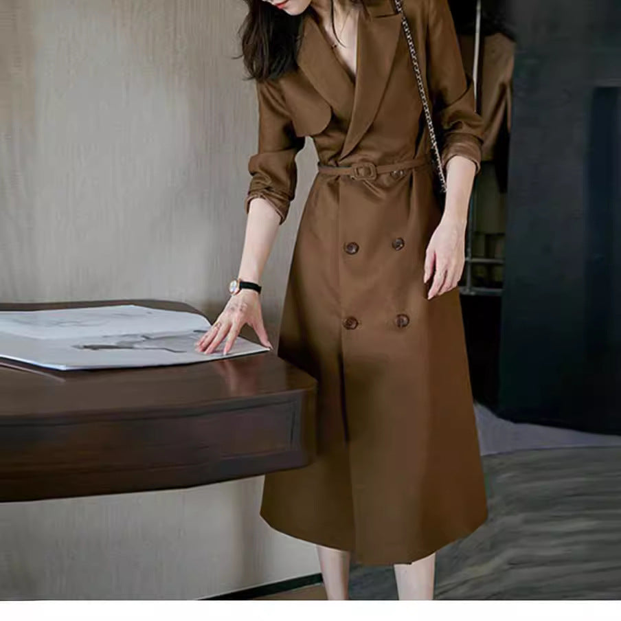 Women's Elegant Trench Coat with Double Button Placket and Waist Belt Mune Fashion