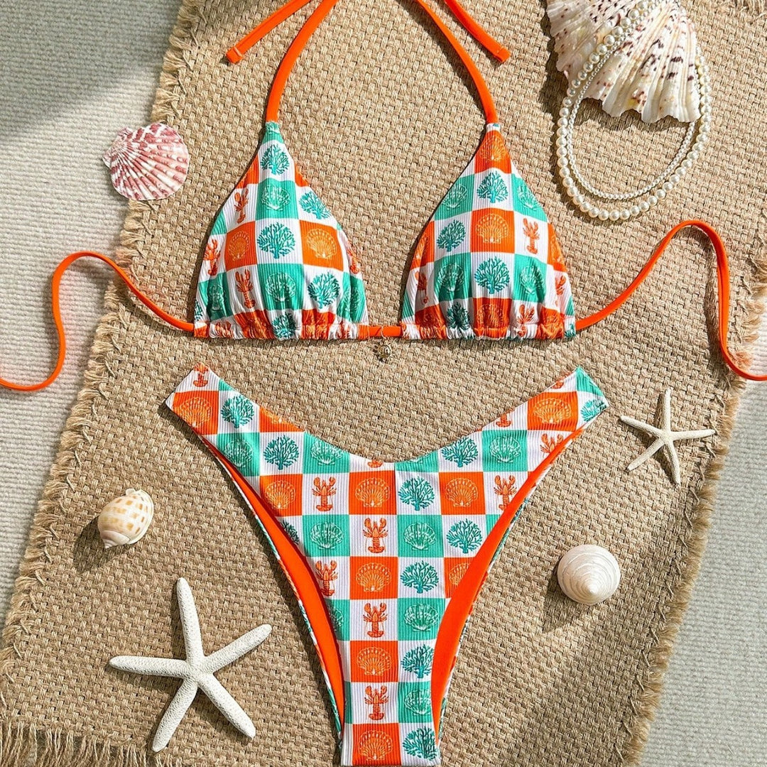 Women Triangle Bikini with maritime patterns and adjustable straps Mune Fashion