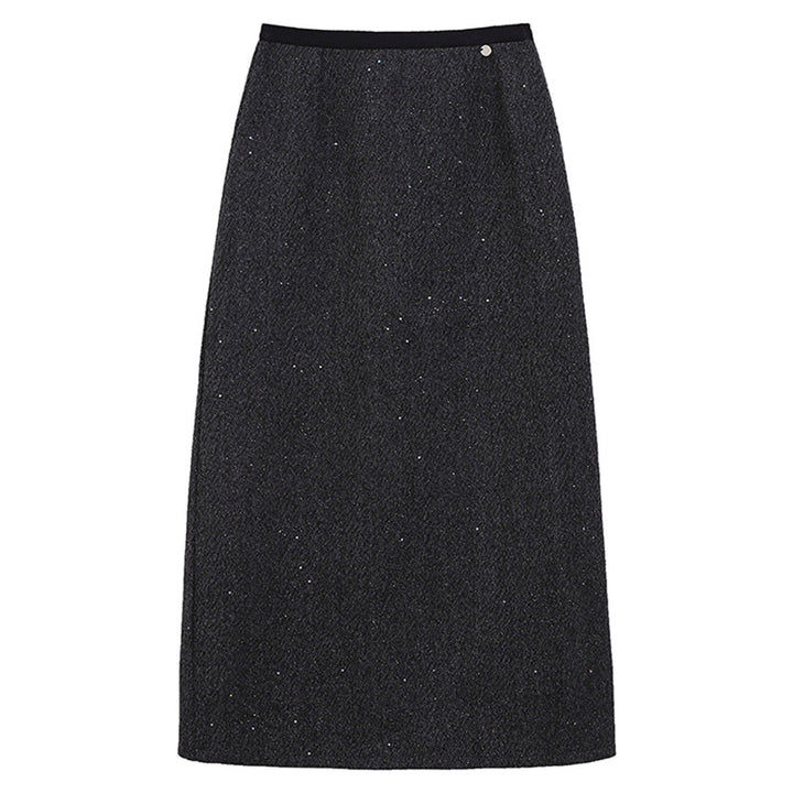 Women's tailored wool-blend midi skirt with subtle glitter texture, Mune Fashion