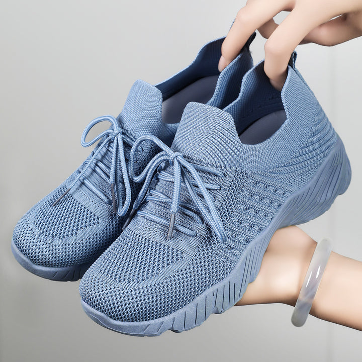 Women’s seamless knit sneakers with elastic entry, padded EVA wedge sole and pull tab Mune Fashion