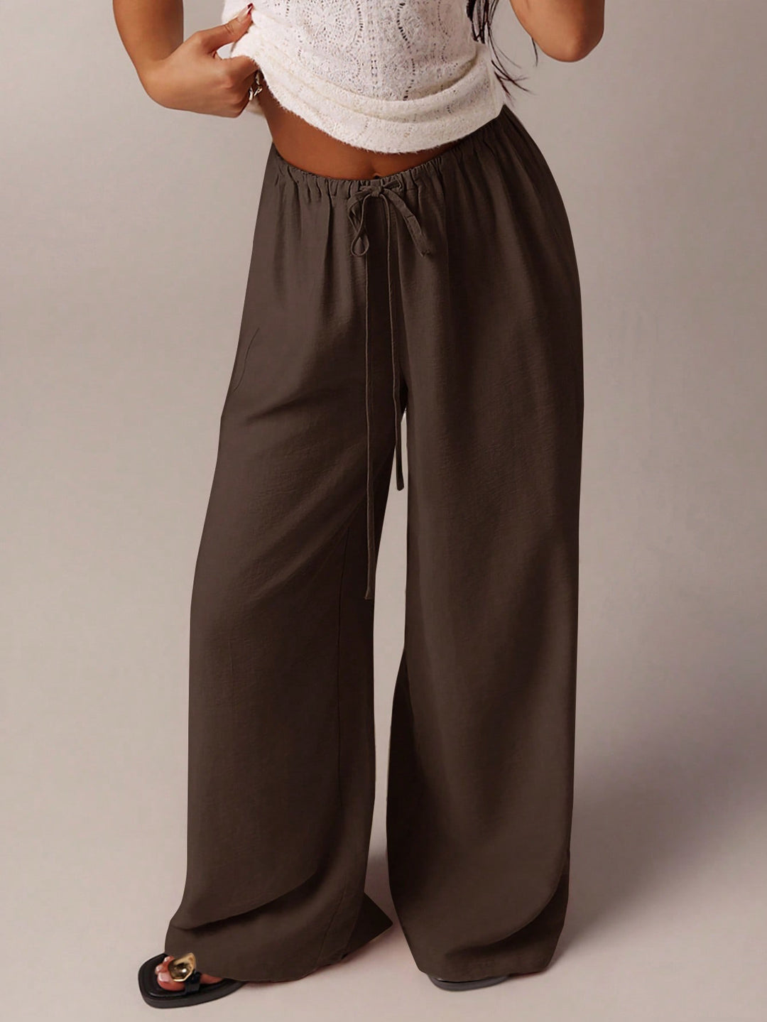 Ladies Wide Relax Pants made of Viscose-Linen Blend with Elastic Waistband and Drawstring Mune Fashion