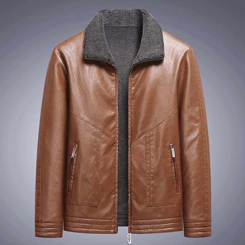 Men's Elegant Faux Leather Jacket with High Collar Mune Fashion