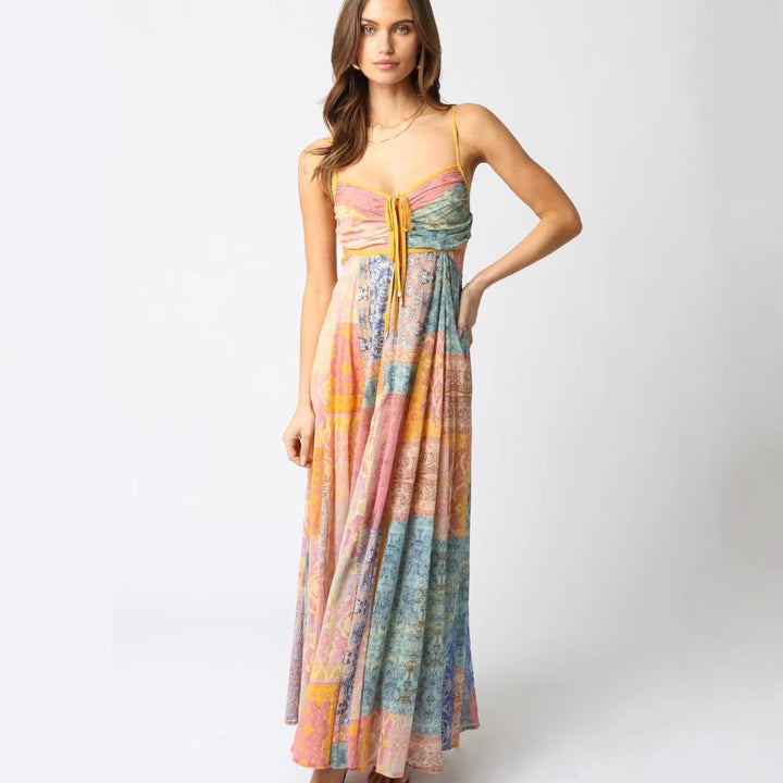 Women's ankle-length Boho beach dress with gathered bustier and drawstring Mune Fashion