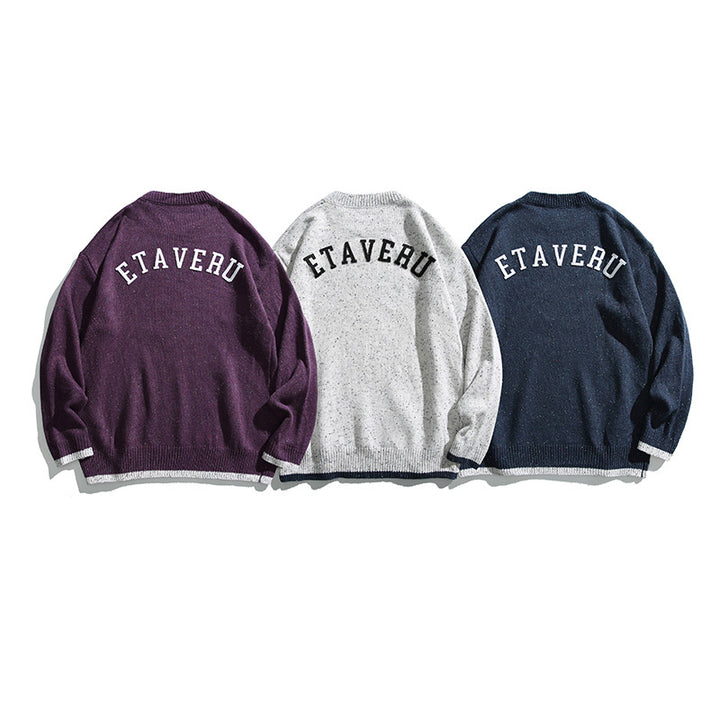 Unisex Oversize Knitted Sweater with Round Neckline, Contrast Cuffs and Melange Bobble Texture Mune Fashion