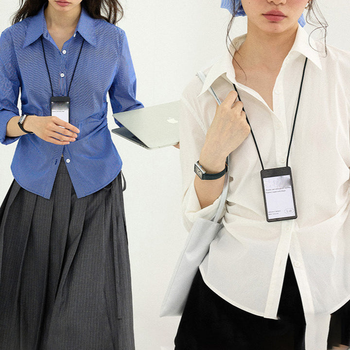 Women's Classic Shirt Blouse with Fine Stripe Pattern Mune Fashion