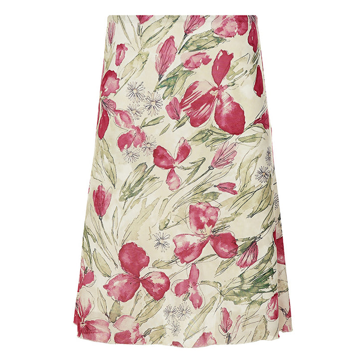 Women's flared midi skirt with floral watercolor print and high waist Mune Fashion