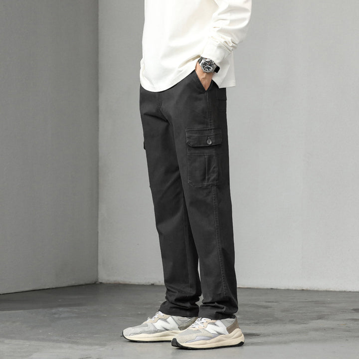 Men's straight-cut cargo pants with utility flap pockets and slightly tapered leg Mune Fashion