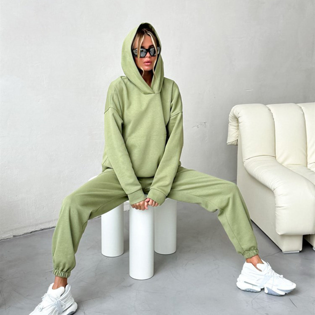 Women's nan Cropped Hoodie and fitted cuff Jogging Pants set made of heavy French Terry Mune Fashion