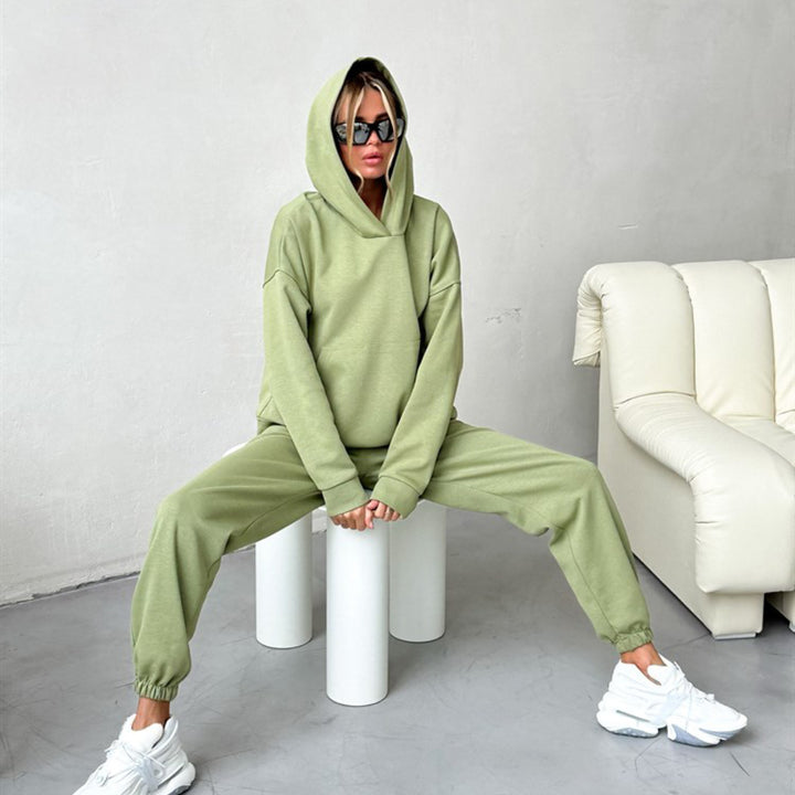 Women's nan Cropped Hoodie and fitted cuff Jogging Pants set made of heavy French Terry Mune Fashion