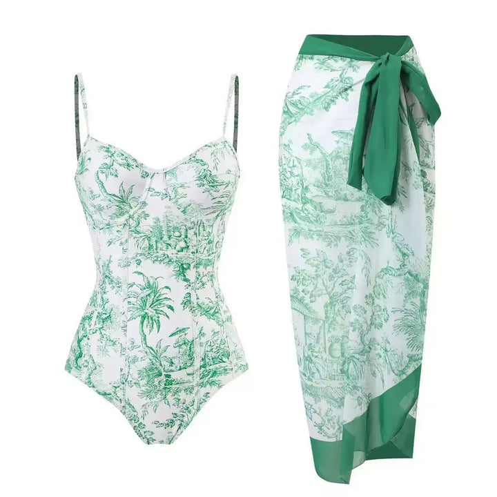 Women's Two-Piece Swimsuit Set with Elegant Wrap Skirt and Floral Print Mune Fashion