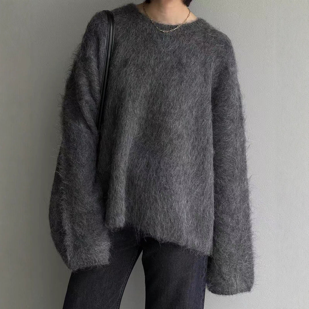 Women Fluffy Oversize Sweater in Angora Look with Boxy Silhouette Mune Fashion