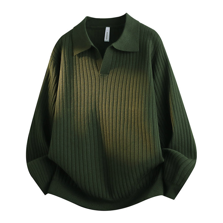 Women Elegant Chunky Knit Sweater with Collar Mune Fashion