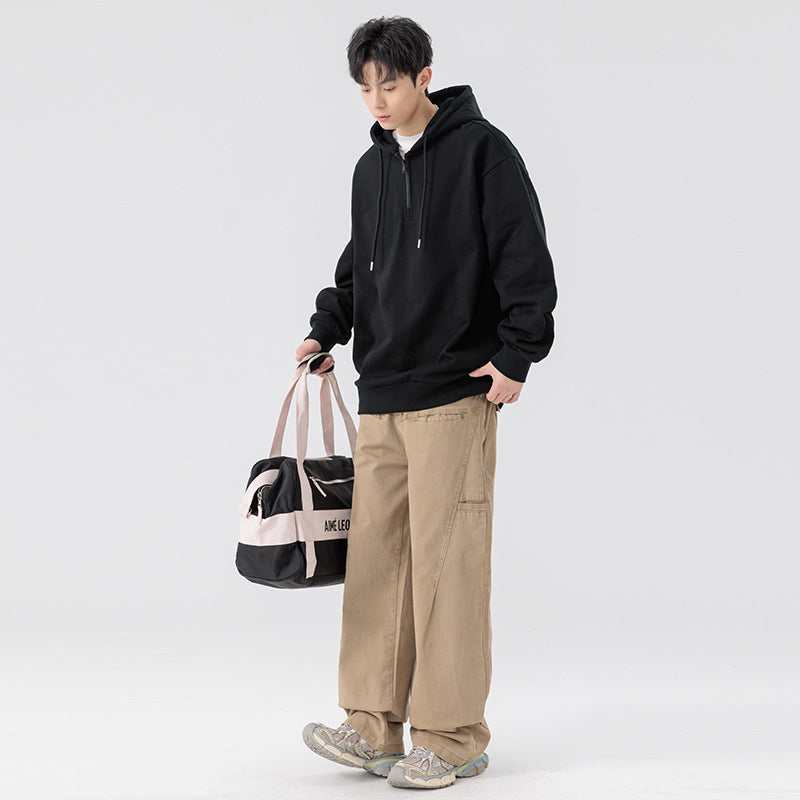 Unisex Oversize Hoodie with Half Zip, Fleece Lining and Ribbed Hem Drune