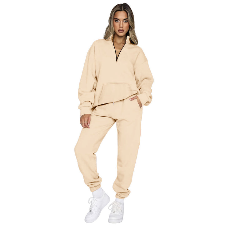 Women's French Terry Relax Loungewear Set with half zip, kangaroo pocket and fitted, tapered joggers Mune Fashion