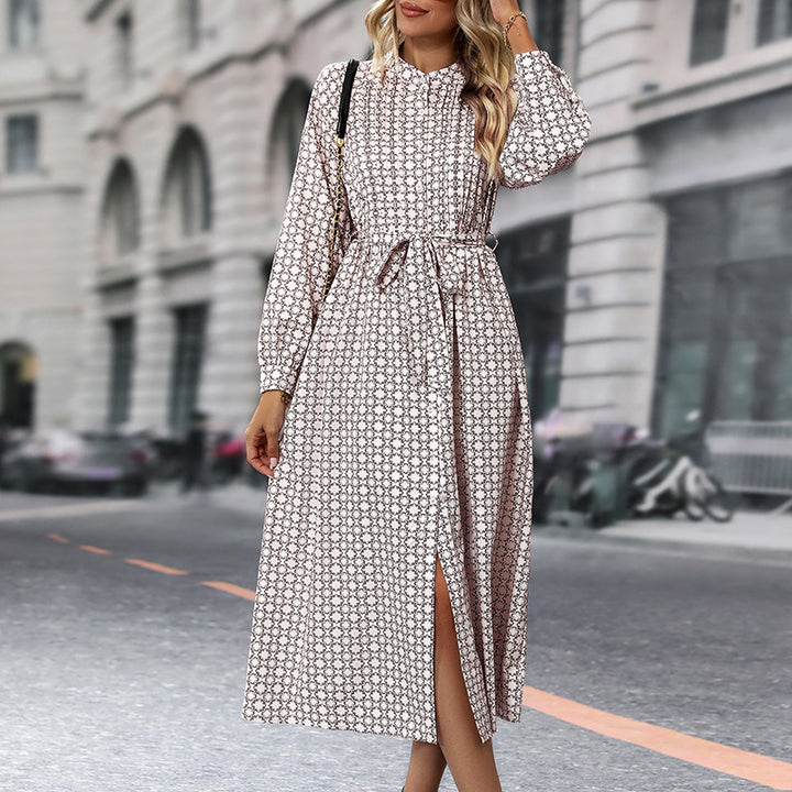 Women Long Sleeve Dress with Belt Detail Mune Fashion