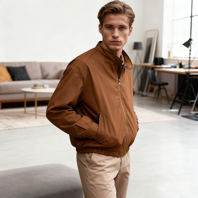 Men's Lightweight Nylon Bomber Jacket with Zipper, Flap Pockets, and Elastic Cuffs Mune Fashion