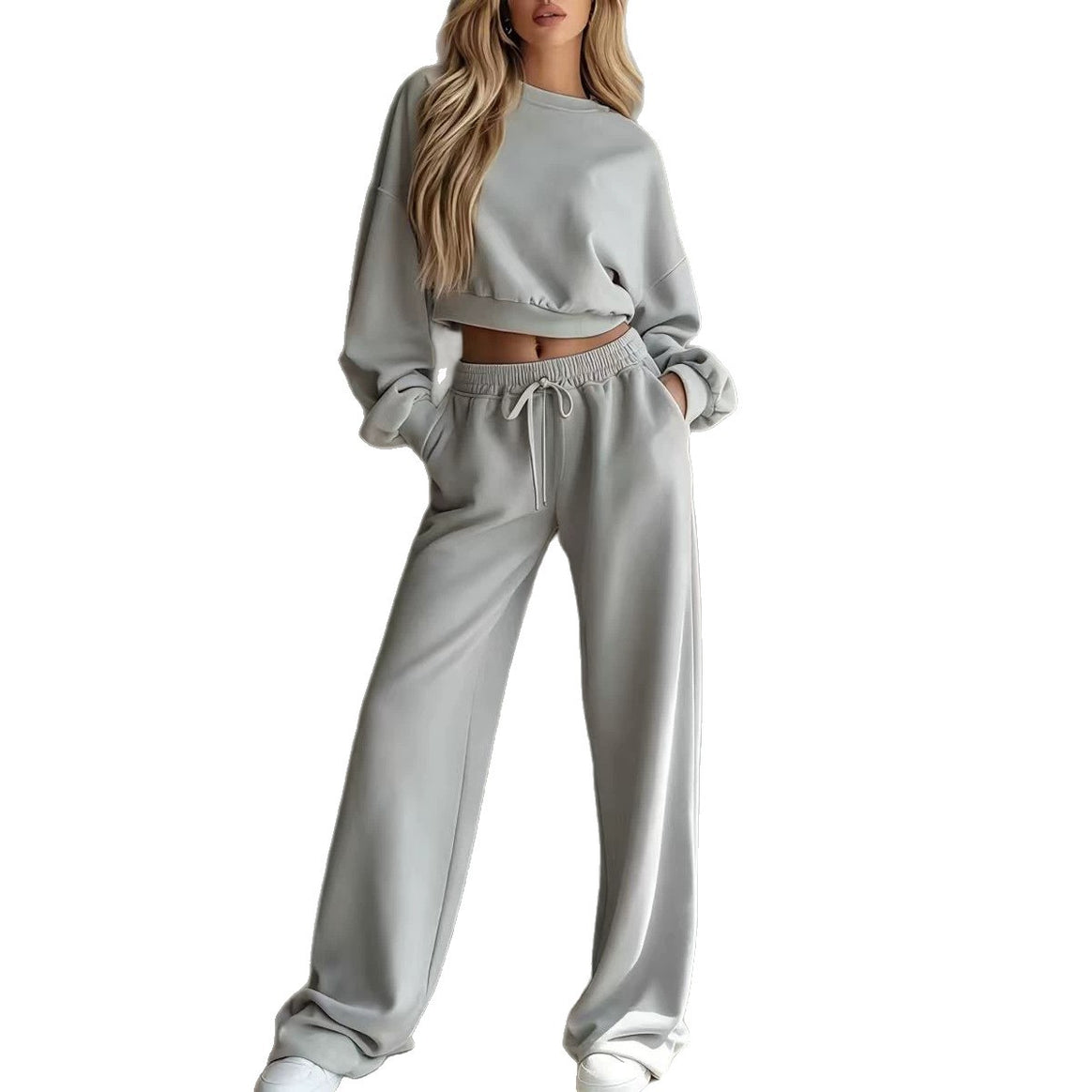Women's Soft Lounge Set with Short Sweatshirt and Loose Jogging Pants Mune Fashion