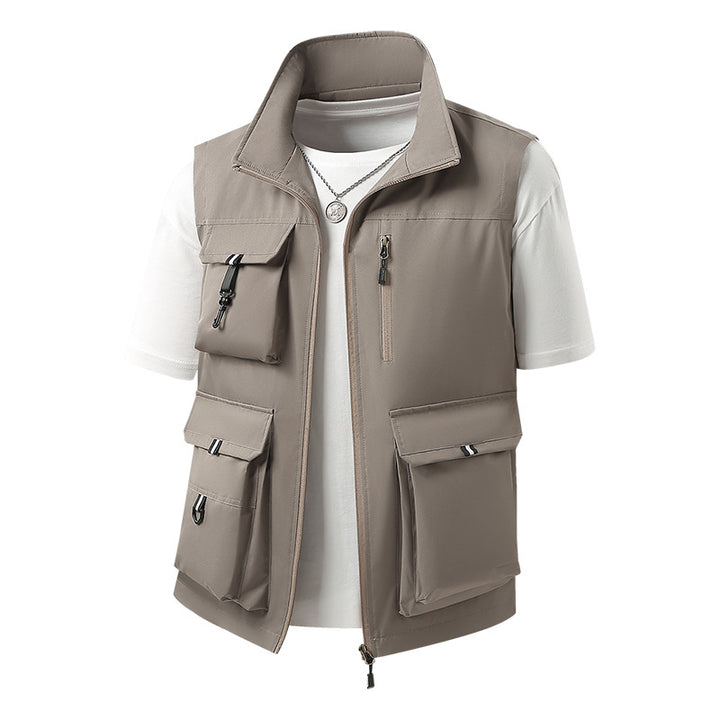 Men's multifunctional outdoor vest with multiple cargo pockets and stand-up collar Mune Fashion