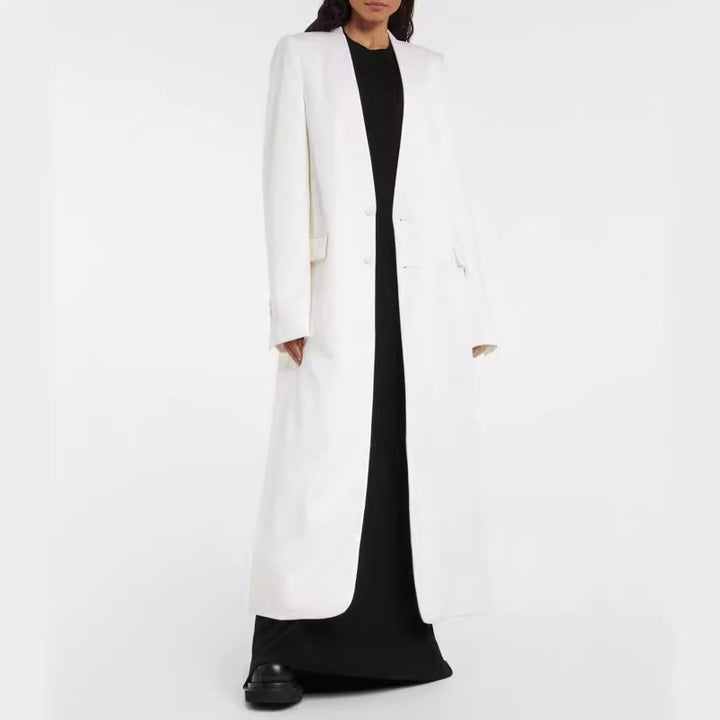 Women’s Maxi Long Slim Coat Blazer with Concealed Button Placket and Slim Shoulder Line Mune Fashion